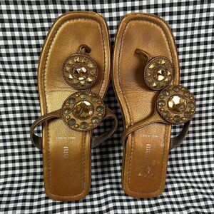 Miu Miu Vintage Y2K Bronze Gold Embellished Flip Flop Sandals EU 36 / US 6